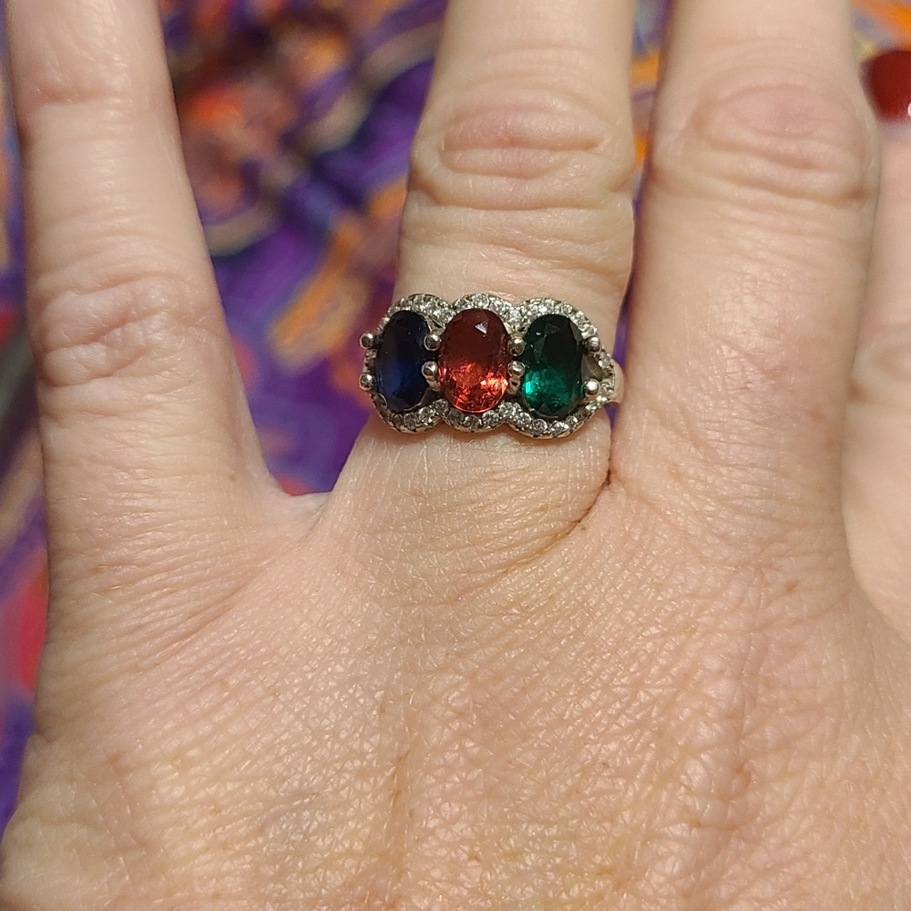 3 Stone Ruby, Emerald, Sapphire Ring - image 1